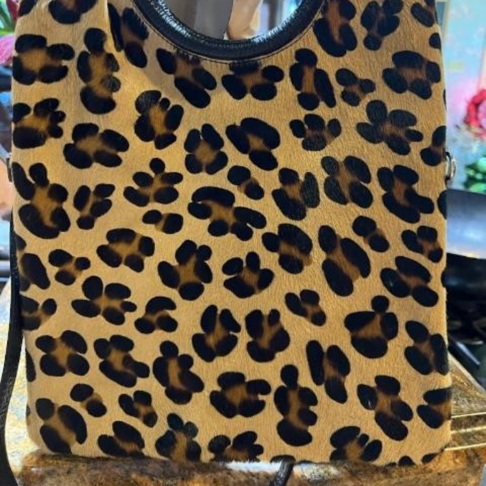 Toscana Rich Leather Excellent Condition Tote Rich Tan Brown Black Cow Hair